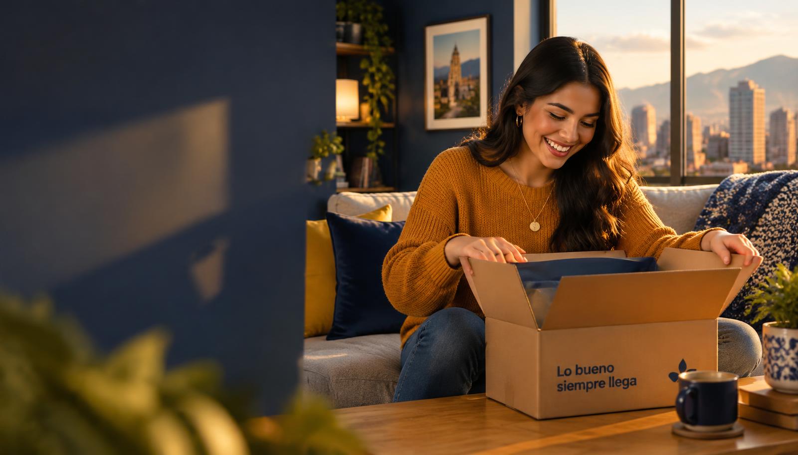 Clienta abriendo su pedido de Faro Market